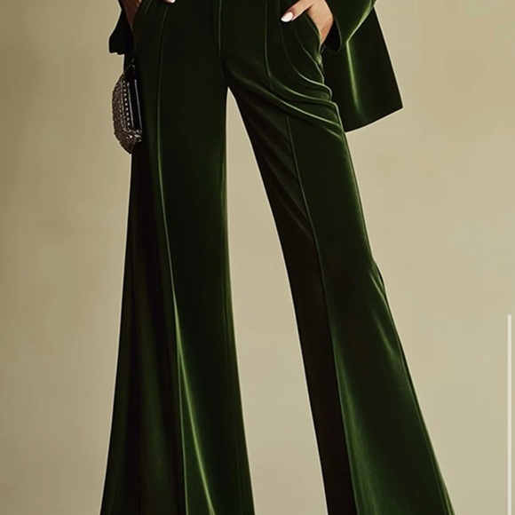 Luxurious Green Velvet Wide Leg Pants - Picture 3 of 16